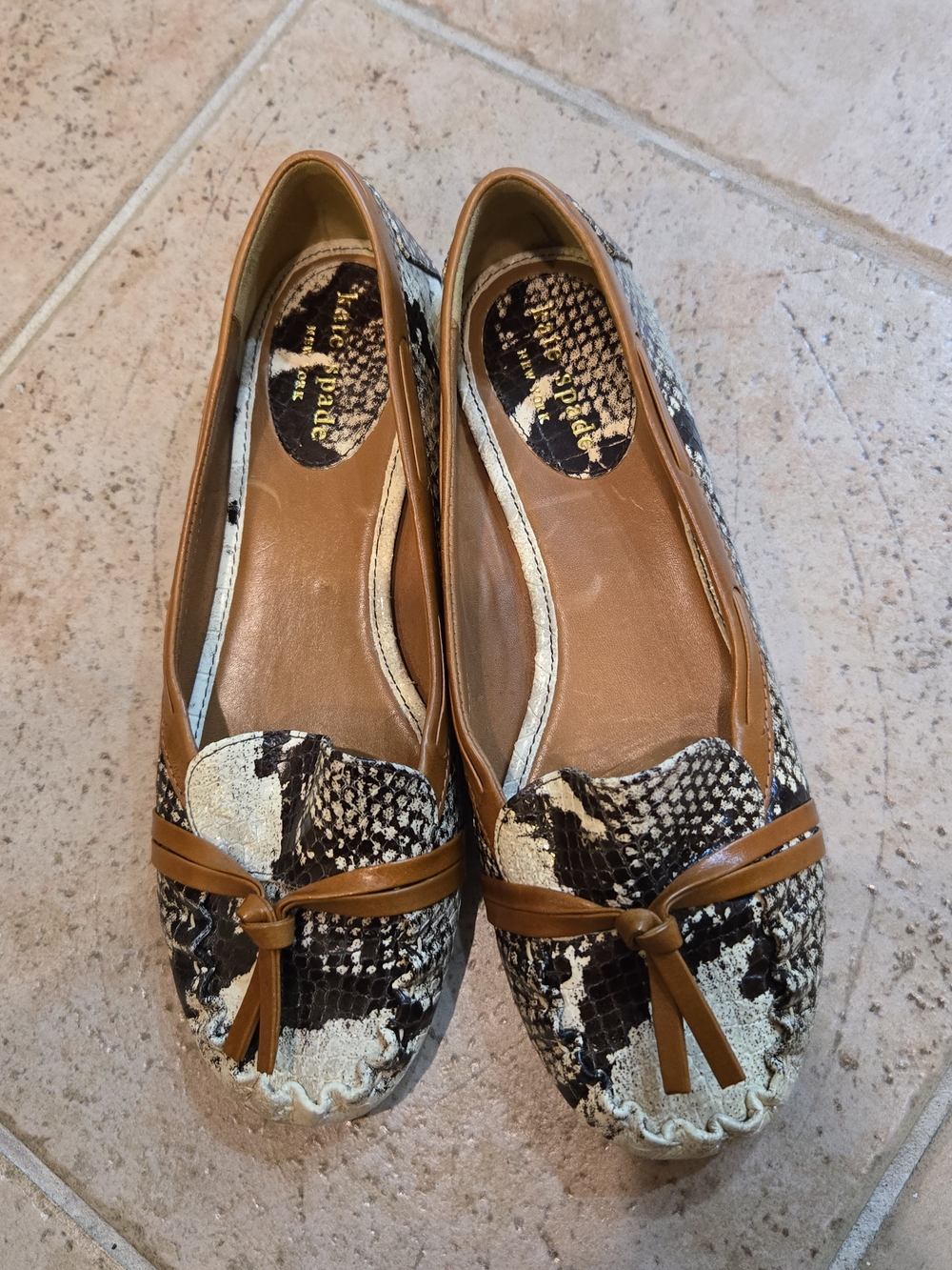 Kate Spade Snake-Print Tassel Brown and Black Flats